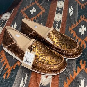 Ariat Metallic Bronze Embossed Slip-On Loafers